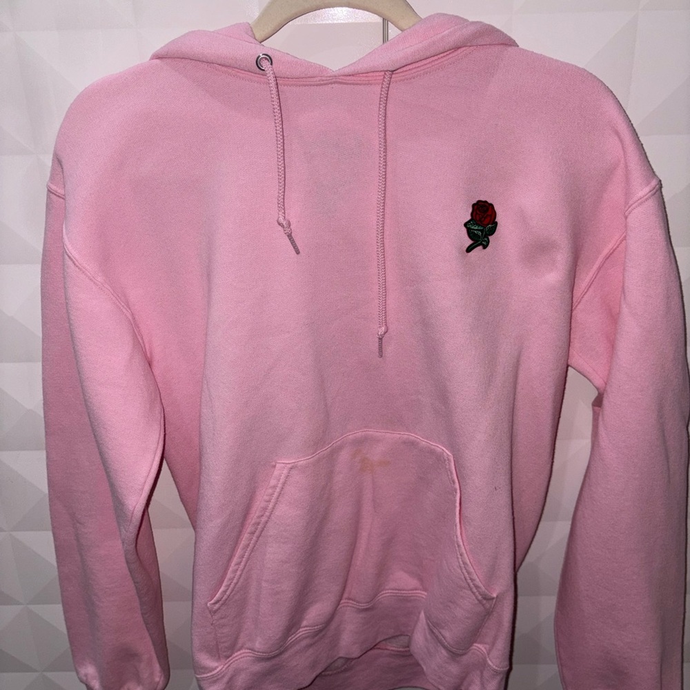 Pink Hoodie with Embroidered Red Rose🌹🩷